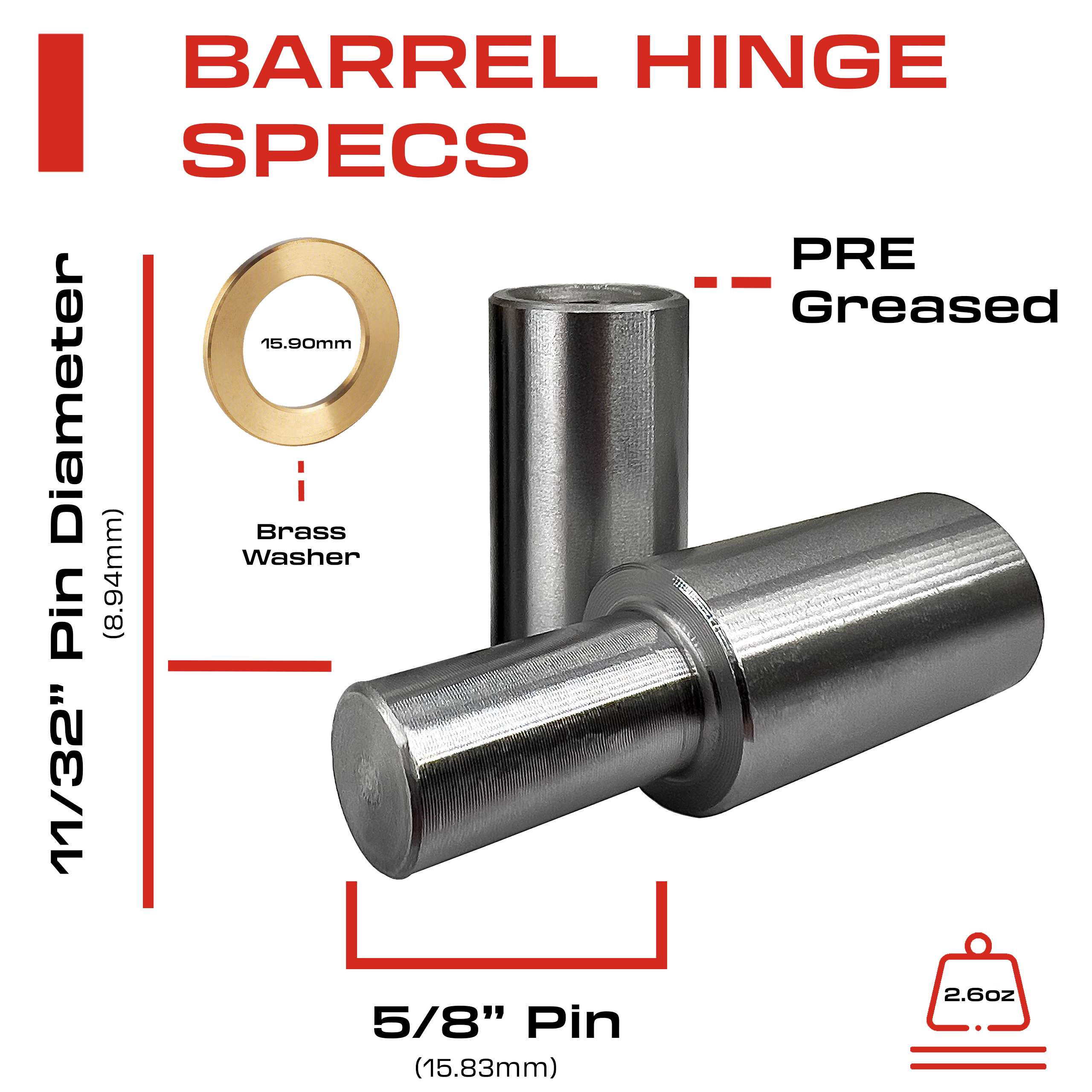 2” Weldable Barrel Hinges – 2 Inch x 5/8 Inch – Heavy Duty Steel – Wel