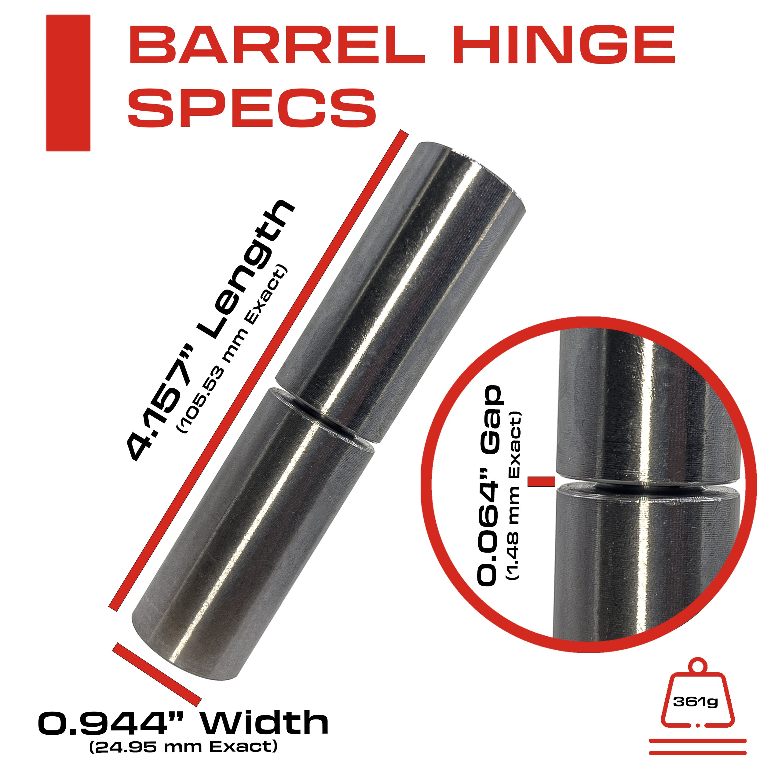 4” Weldable Barrel Hinges – 4.157 Inch x 0.944 Inch – Heavy Duty Steel – Weld On Bullet Door Hinges