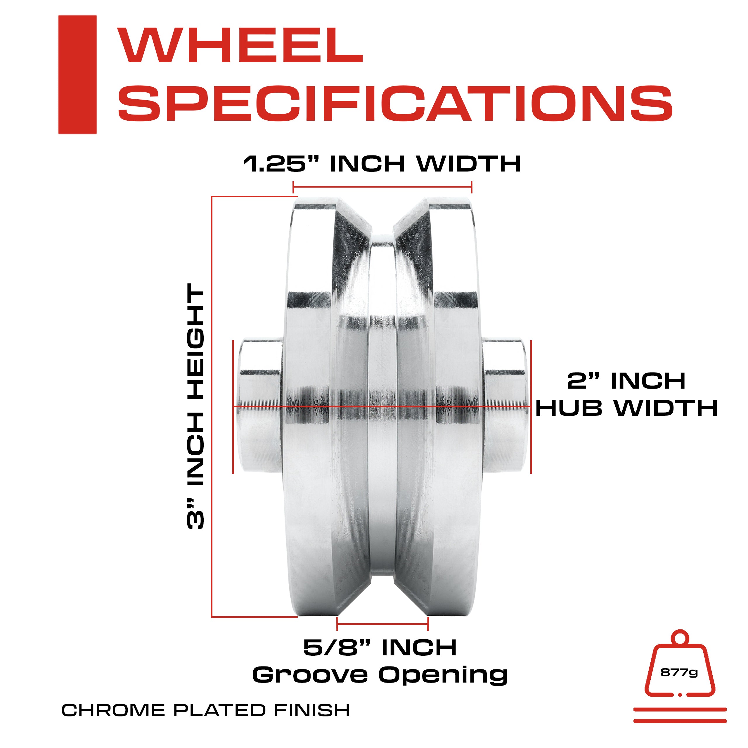 3" Inch Solid Steel V-Groove Sliding Gate Wheel (Chrome Plated)