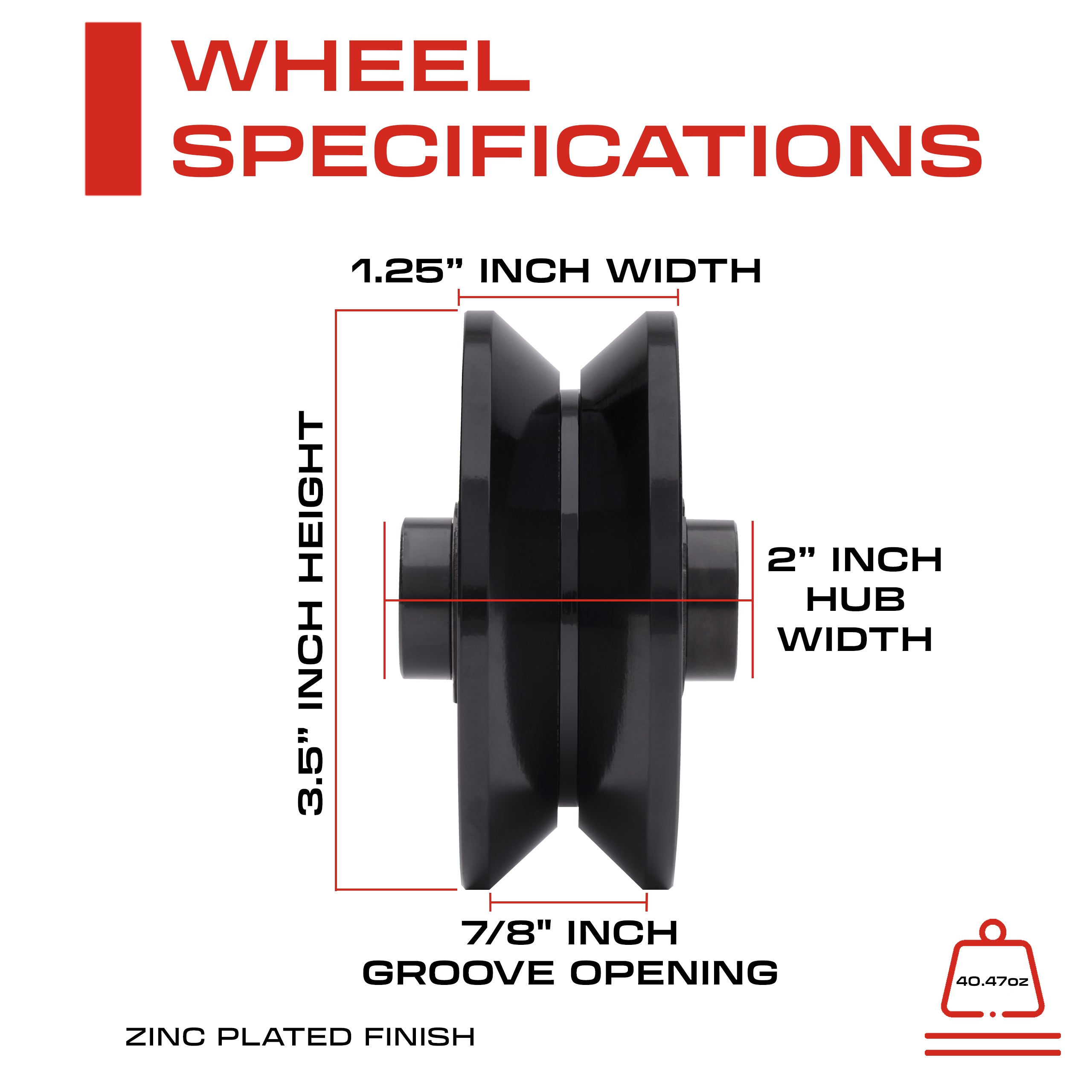 3.5" Inch Solid Steel V-Groove Sliding Gate Wheel Black (Zinc Plated)