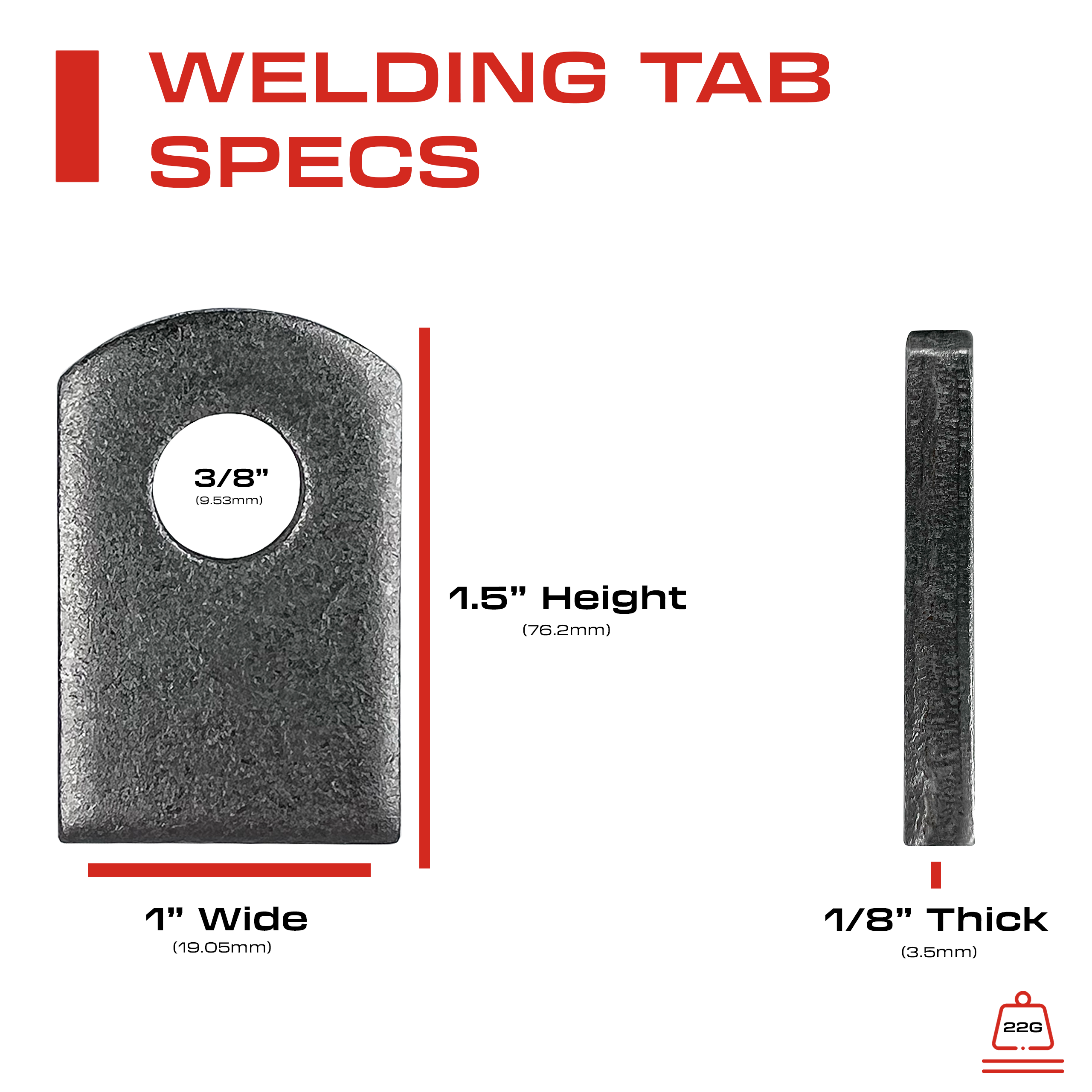 Welding Tabs Metal Weld On Steel Tab 1" x 1-1/2" x 1/8" 3.5mm - Heavy Duty